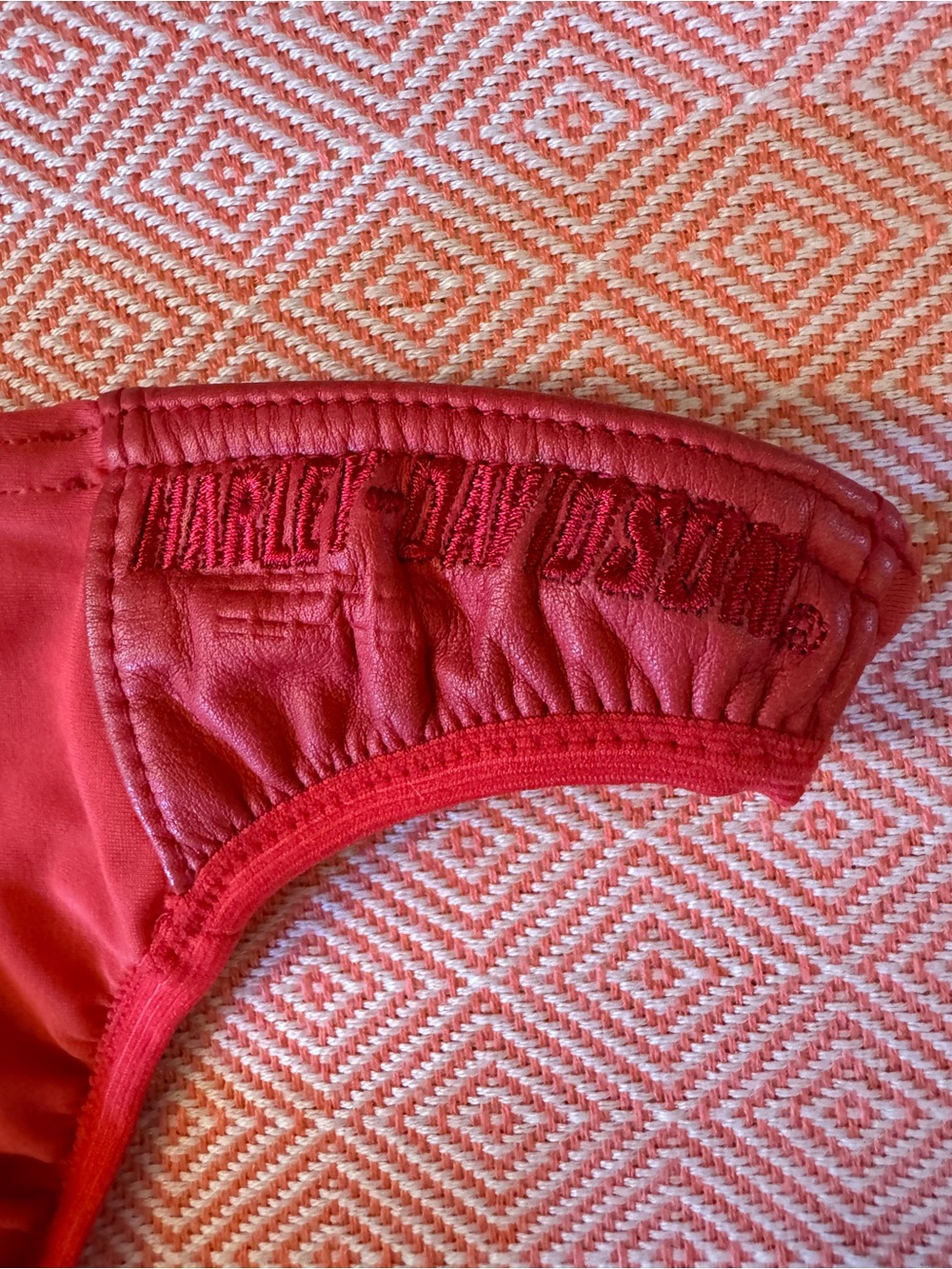 Large women’s Harley Davidson leather, Lycra Red/ orange Women's thong/panty. - Picture 3 of 4